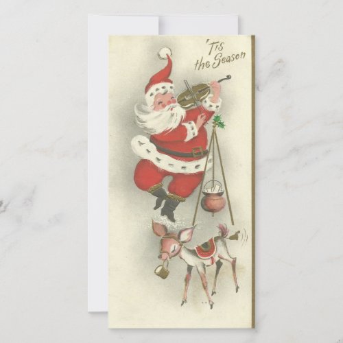 Vintage Christmas Santa Dances Plays Violin Holiday Card