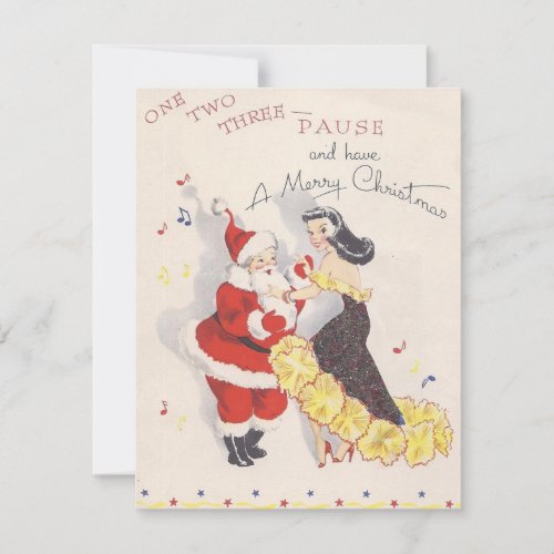 Vintage Christmas Santa Dancing With Girl Holiday Card