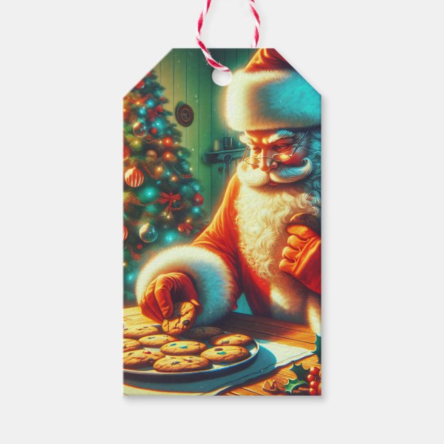 Vintage Christmas Santa Eating Cookies Gift Tags (Front)