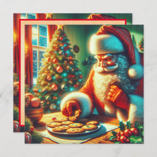 Vintage Christmas Santa Eating Cookies Holiday Card