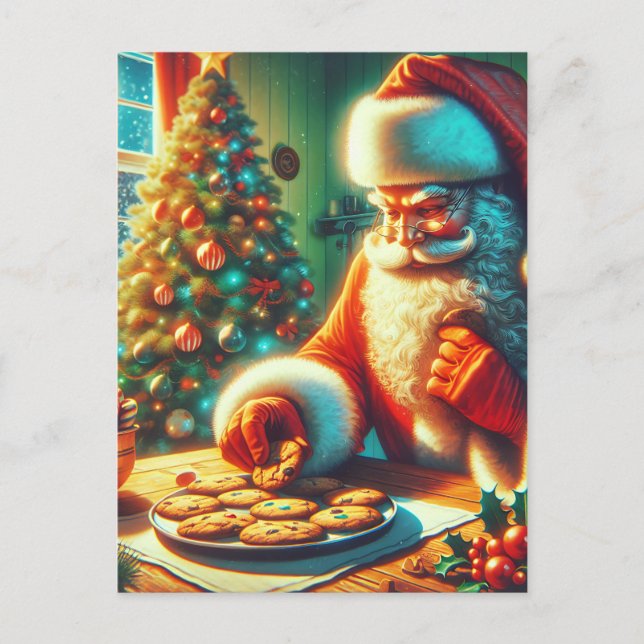 Vintage Christmas Santa Eating Cookies Postcard (Front)