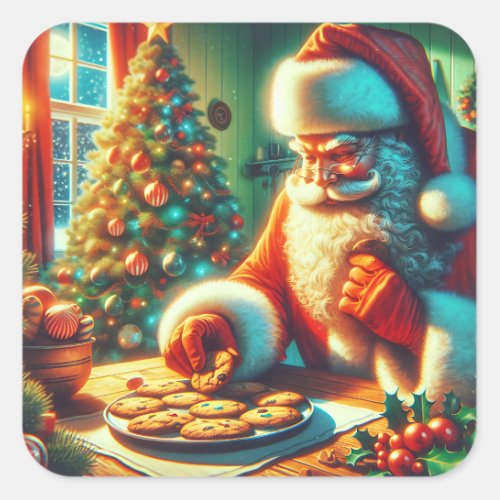 Vintage Christmas Santa Eating Cookies   Square Sticker