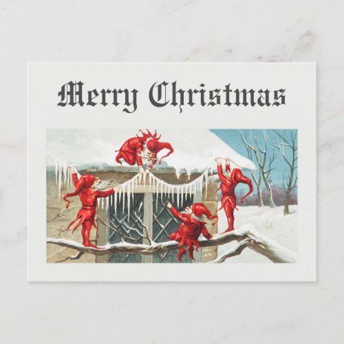 Vintage Christmas Santa Elves  Postcard
