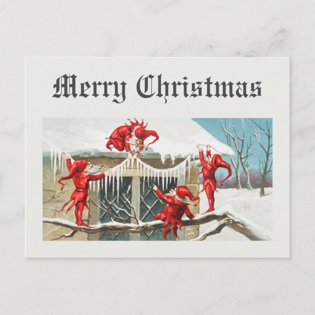 Vintage Christmas Santa Elves  Postcard (Front)