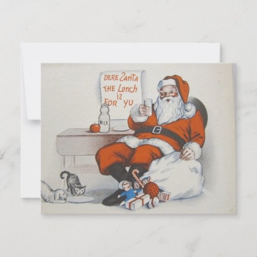 Vintage Christmas Santa Enjoys Milk Holiday Card