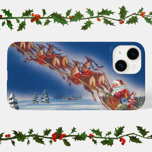 Vintage Christmas, Santa Flying Sleigh w Reindeer Case-Mate iPhone 14 Case