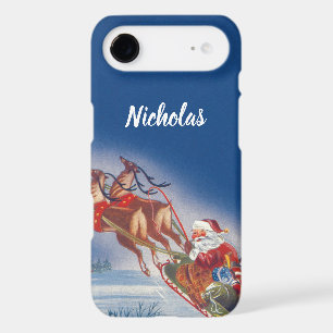 Vintage Christmas, Santa Flying Sleigh w Reindeer iPhone 17 Air Case