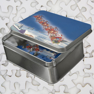 Vintage Christmas, Santa Flying Sleigh w Reindeer Jigsaw Puzzle