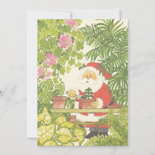 Vintage Christmas Santa Gardening Holiday Card