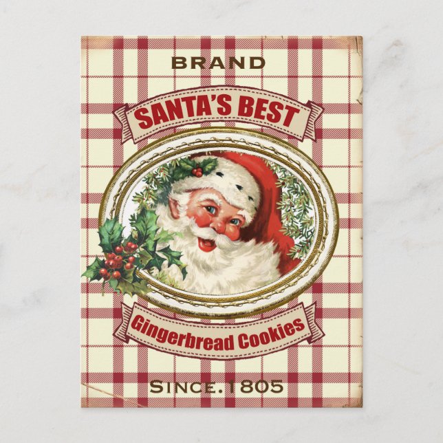 Vintage Christmas Santa Gingerbread cookie Holiday Postcard (Front)