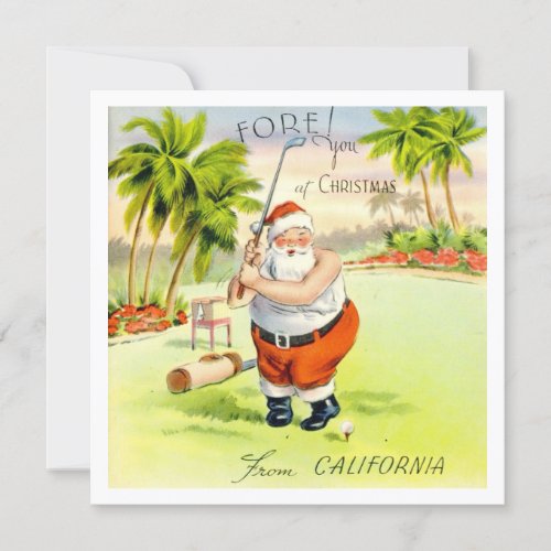 Vintage Christmas Santa Golfing From California Holiday Card