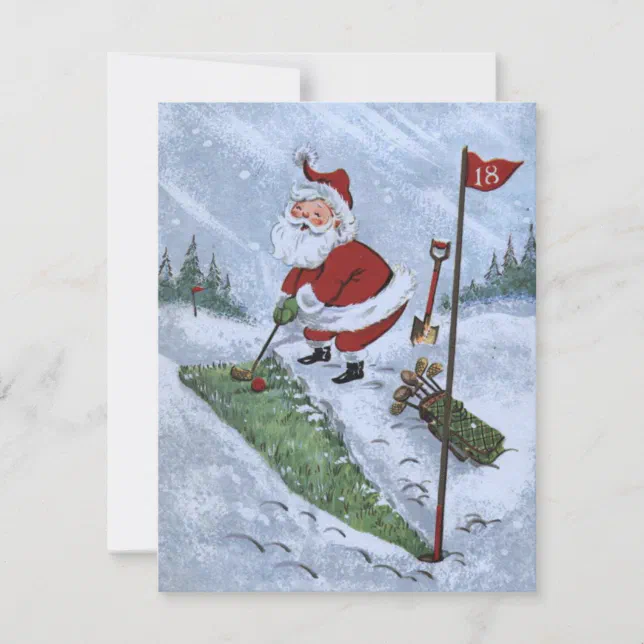 Vintage Christmas Santa Golfing Holiday Card | Zazzle