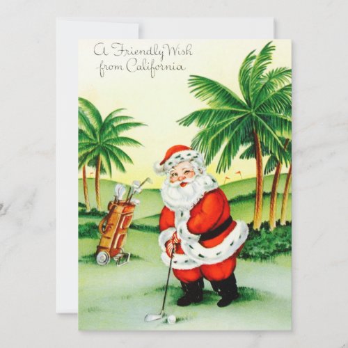 Vintage Christmas Santa Golfing Holiday Card