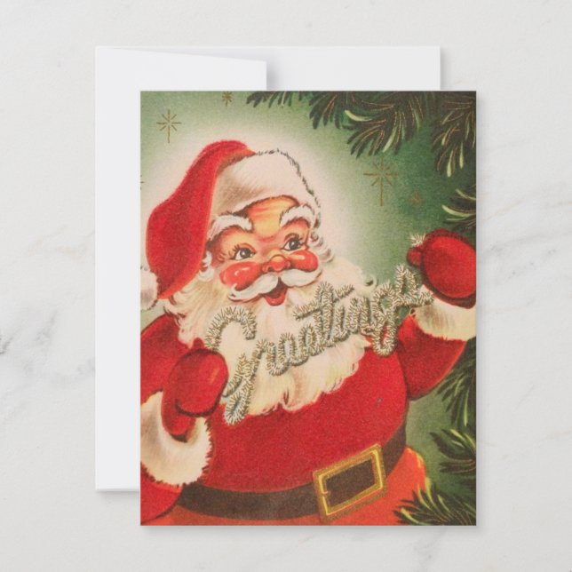 Vintage Christmas Santa Greetings Holiday Card (Front)