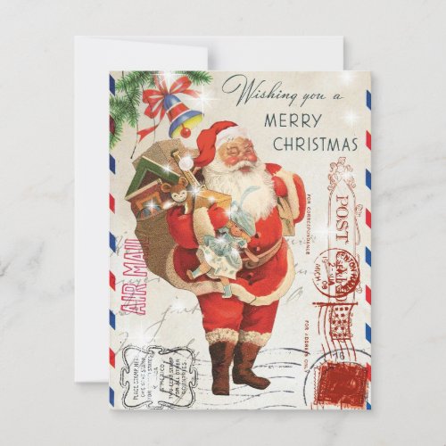 Vintage Christmas Santa Greetings Mail Holiday Card