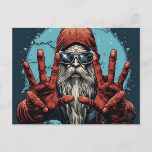 Vintage Christmas Santa Heavy Metal Rock and Roll Announcement Postcard