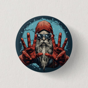 Vintage Christmas Santa Heavy Metal Rock and Roll Button