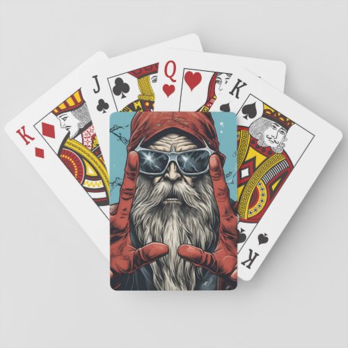 Vintage Christmas Santa Heavy Metal Rock and Roll Playing Cards