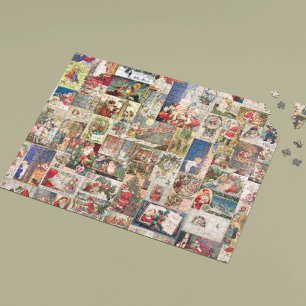 Vintage Christmas Santa Holiday Decoupage Postcard Jigsaw Puzzle