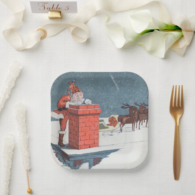 Vintage Christmas- santa  Holiday   Paper Plates (Wedding)