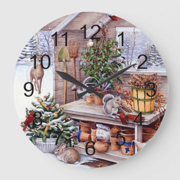Vintage Christmas Santa Holiday Pattern Large Clock by All_About_Christmas at Zazzle