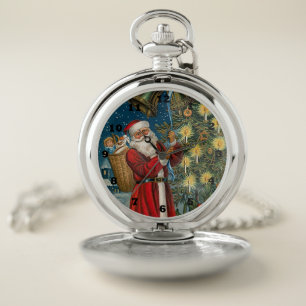 vintage Christmas Santa Holiday Pocket Watch