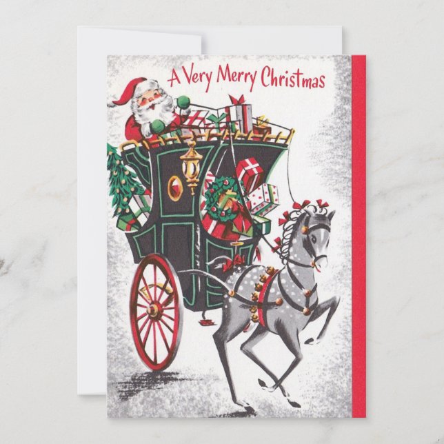 Vintage Christmas Santa Horse Carriage Holiday Card (Front)
