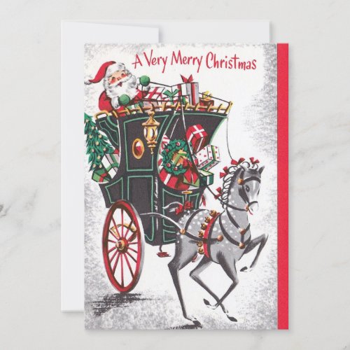 Vintage Christmas Santa Horse Carriage Holiday Card