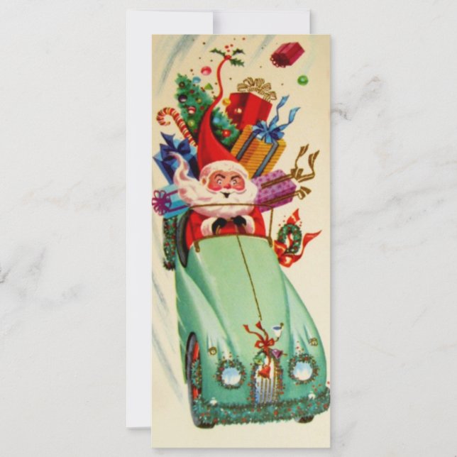 Vintage Christmas Santa In Car Holiday Card (Front)