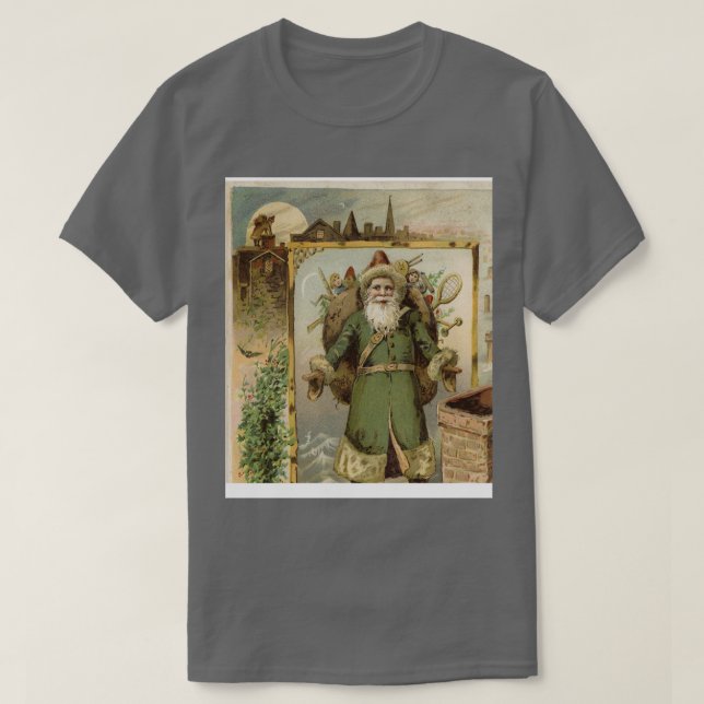 Vintage Christmas Santa in Green T-Shirt (Design Front)