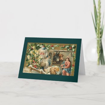 Vintage Christmas Santa In Nativity Scene Holiday Card by vintagecreations at Zazzle