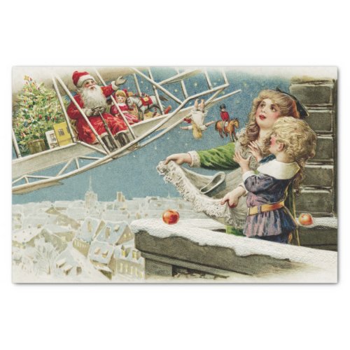 Vintage Christmas Santa in the Airplane and Kids  Tissue Paper