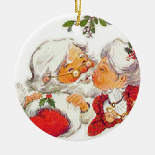 Vintage Christmas Santa Kissing Mrs Claus Ceramic Ornament