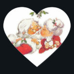 Vintage Christmas Santa Kissing Mrs Claus Heart Sticker<br><div class="desc">Santa Claus is giving Mrs Claus a kiss under the mistletoe in this sweet vinatge design. A great way to celebrate love this Christmas!</div>
