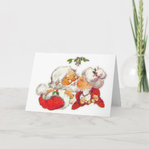 Vintage Christmas Santa Kissing Mrs. Claus Holiday Card