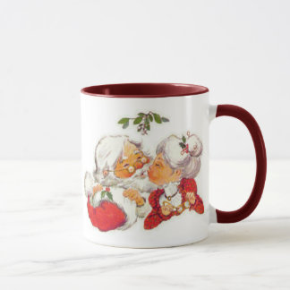 Vintage Christmas Santa Kissing Mrs Claus Mug
