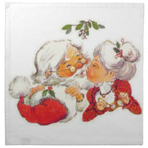 Vintage Christmas Santa Kissing Mrs Claus Napkin