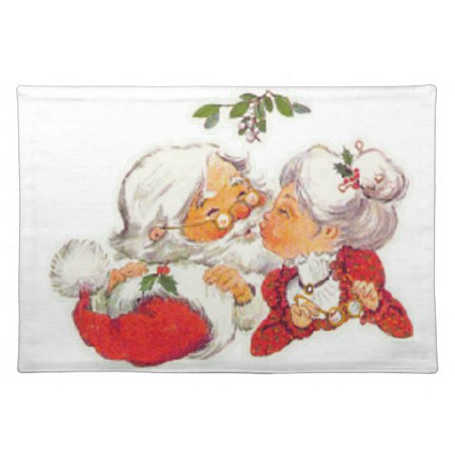 Vintage Christmas Santa Kissing Mrs Claus Placemat