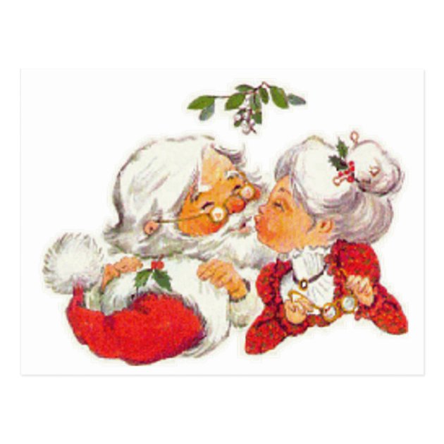 Vintage Christmas Santa Kissing Mrs Claus Postcard
