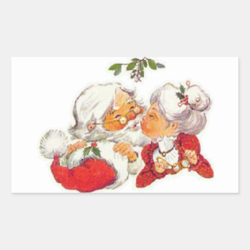 Vintage Christmas Santa Kissing Mrs Claus Rectangular Sticker