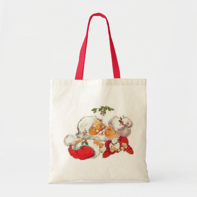 Vintage Christmas Santa Kissing Mrs Claus Tote Bag (Front)