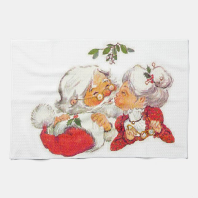 Vintage Christmas Santa Kissing Mrs Claus Towel (Horizontal)