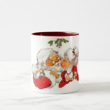 Vintage Christmas Santa Kissing Mrs Claus Two-tone Coffee Mug by santasgrotto at Zazzle