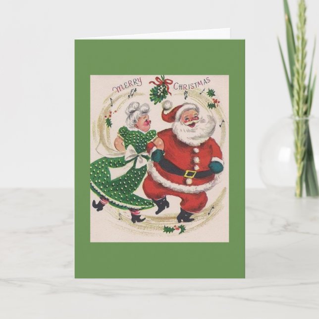 Vintage Christmas - Santa & Mrs. Claus Dancing, Holiday Card (Front)