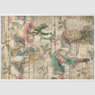 Vintage Christmas Santa Old Newspaper Children Tissue Paper