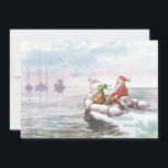 Vintage Christmas Santa On Boat Holiday Card<br><div class="desc">Retro Vintage Christmas Santa On Boat With Presents Holiday Card.</div>