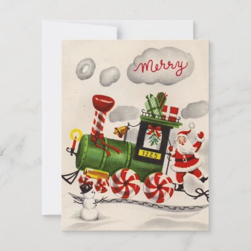 Vintage Christmas Santa On Candy Train Holiday Card