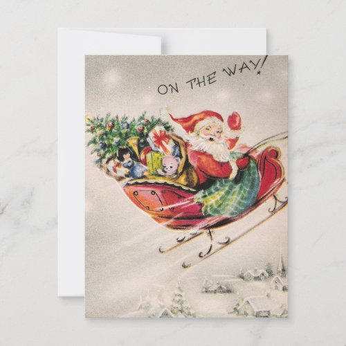 Vintage Christmas Santa On His Way Holiday Card