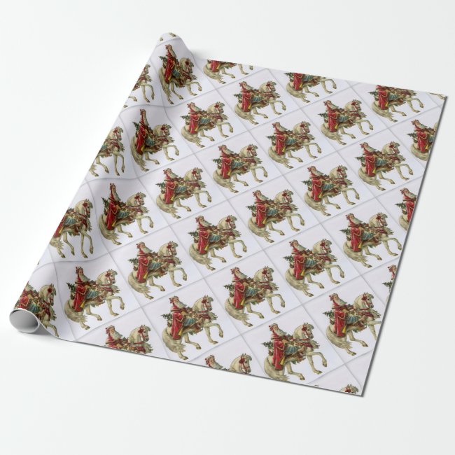 Vintage Christmas Santa on Horse Wrapping Paper