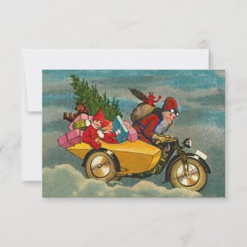 Vintage Christmas Santa On Motorbike 3.5 X 5 Note Card by vintagecreations at Zazzle
